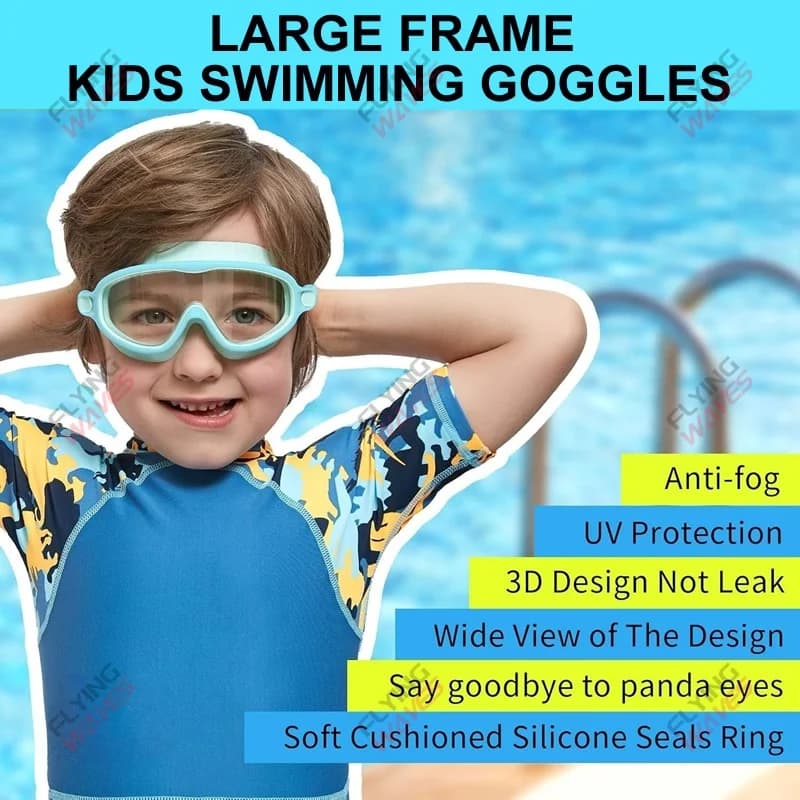 Lunettes de natation grand cadre vision large étanches anti-buée UV enfants 3-15 ans
