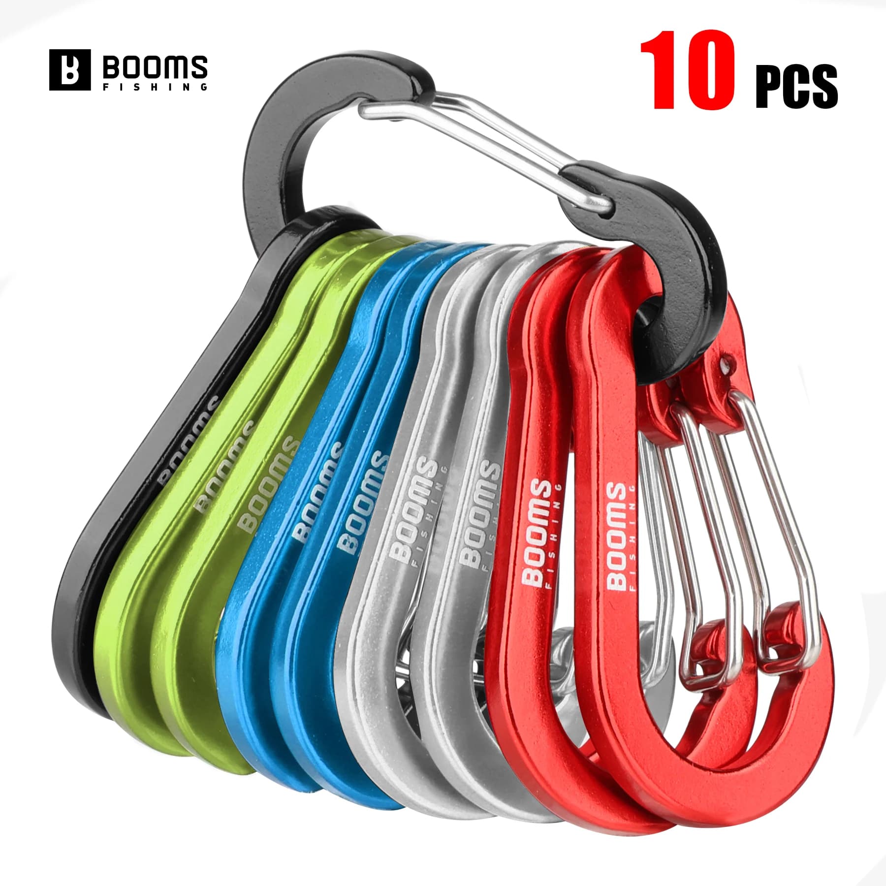 10 clips polyvalents Booms Fishing - Anneaux en D en aluminium pour pêche et rangement - Accessoires pratiques