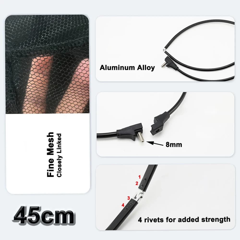 Filet de pêche portable MBLN ultra-léger 414g, manche carbone 328cm et tête aluminium pour atterrissage