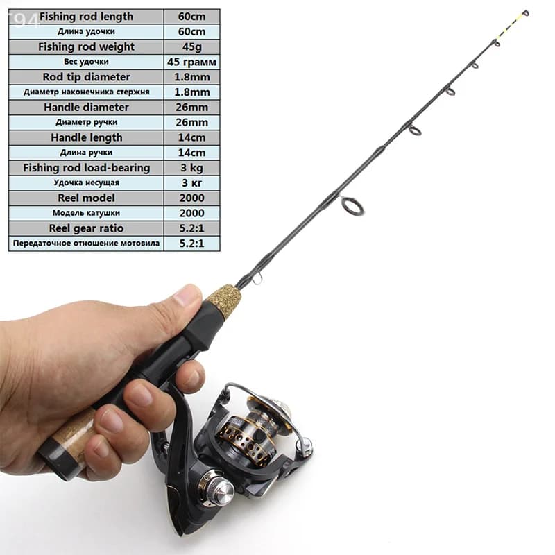 Canne à pêche glace portable 60cm 2 brins carbone léger pour carpe et truite en rivière étang