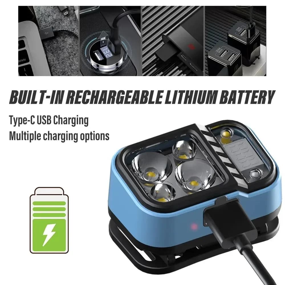 Frontale pêche rechargeable LED avec indicateur batterie capteurs XPG+COB ultra lumineuse pour camping
