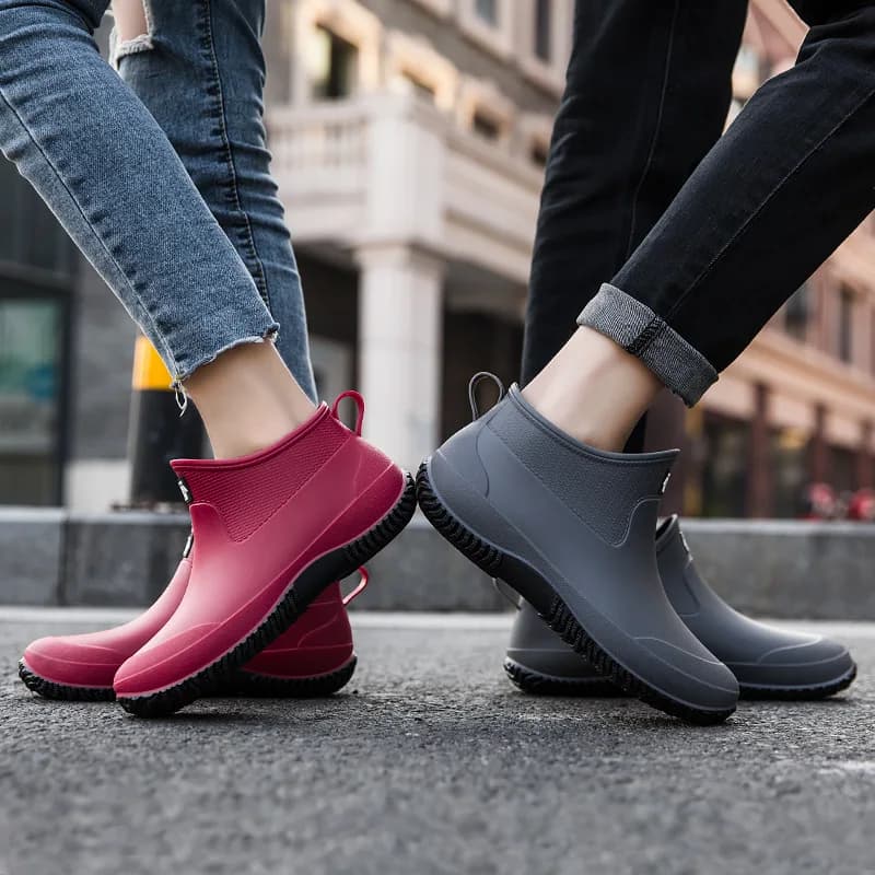 Bottes de pluie cheville unisexe - Chaussures de travail imperméables avec semelle douce et chaude
