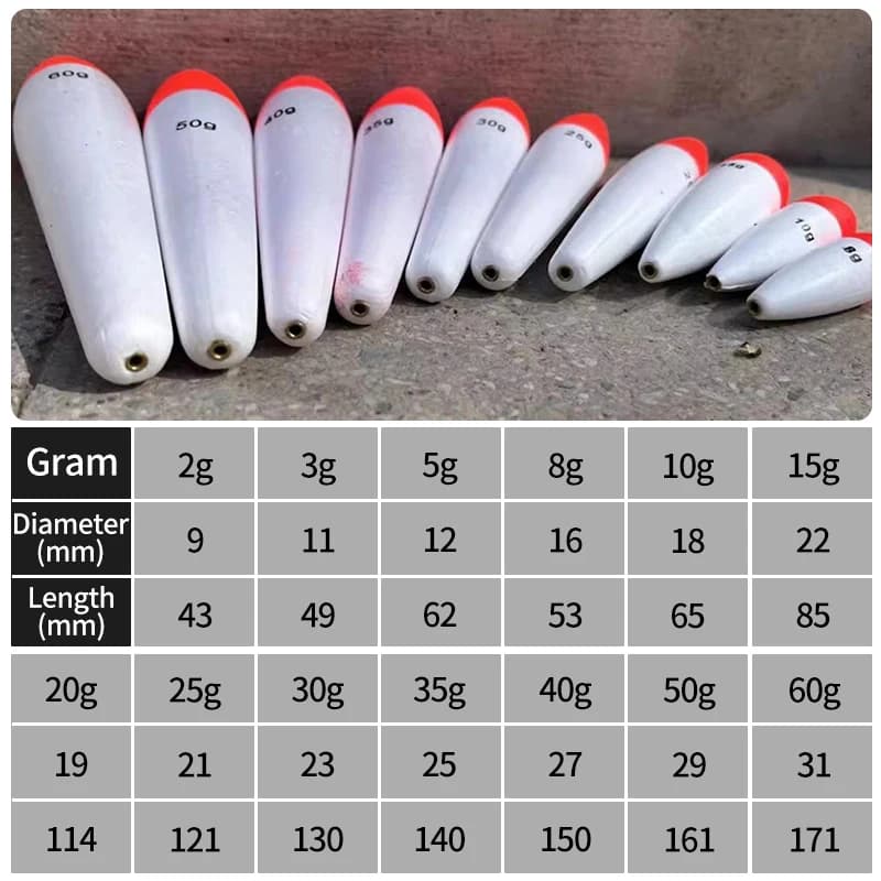 Lot de 5 flotteurs de pêche en mousse EVA 2g à 50g pour bouchon casting et