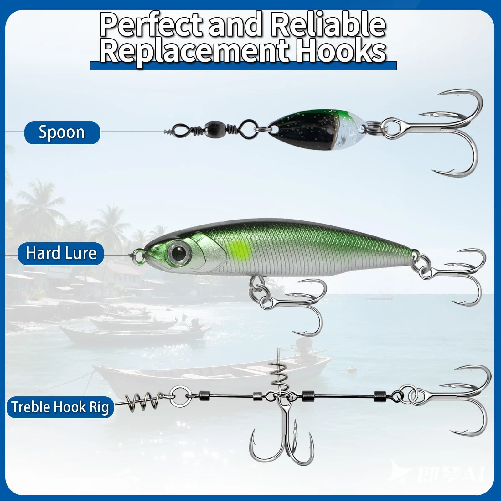 Hameçons triples mer 9KM 3X renforcés 25 à 100 pièces pour leurres crankbait et spinners