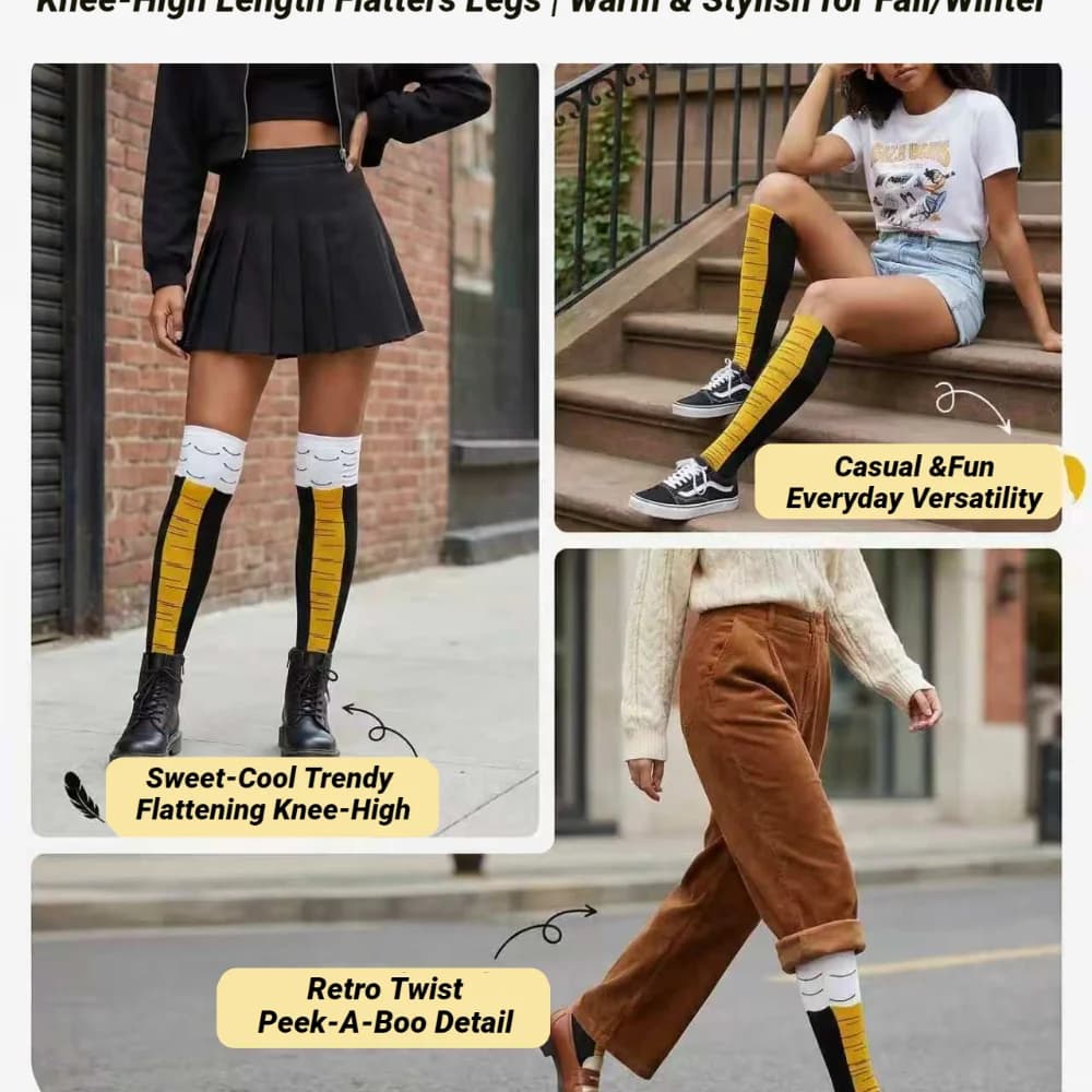 Chaussettes hautes 3D poulet drôles pour pêcheurs - Cosplay cartoon cuisse fine souple