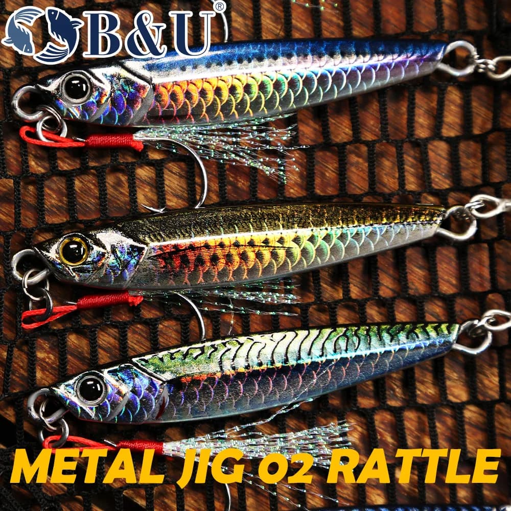 Leurre métallique B&U Rattle Jig 40g 60g 80g pour pêche en mer - Long casting et vibrations intenses