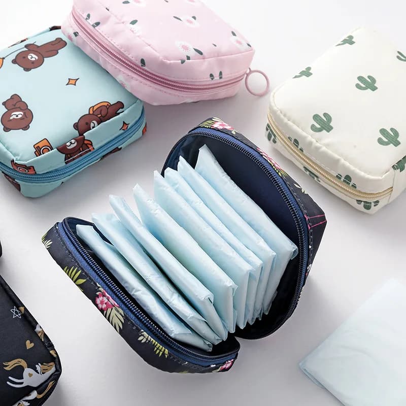 Trousse étanche pour serviettes hygiéniques femme - Organisateur portable avec motif cartoon