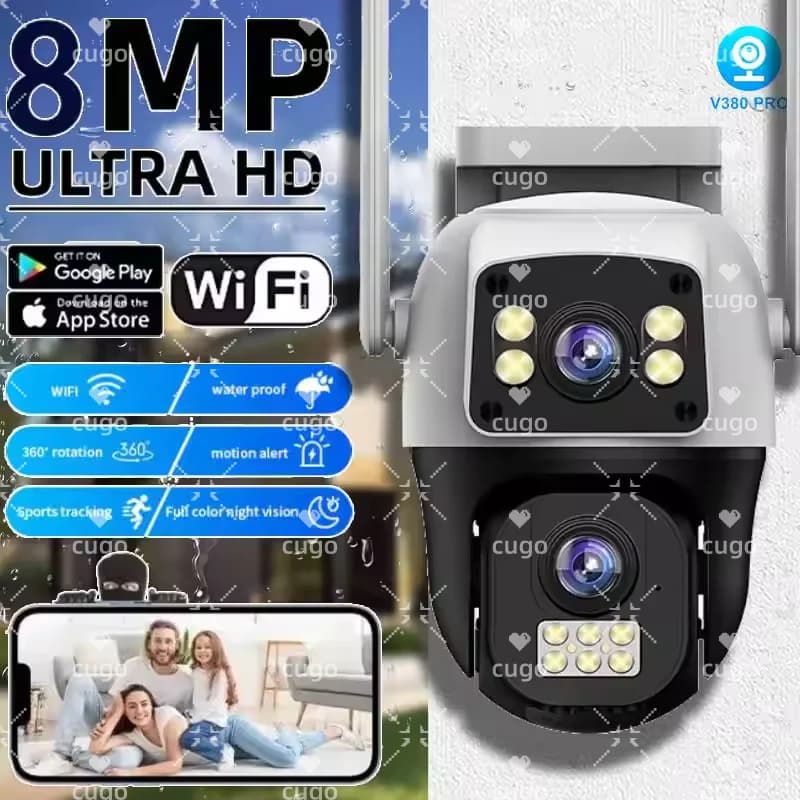 Caméra de sécurité extérieure IP 8MP 4K WIFI PTZ double écran détection IA audio bidirectionnelle Cugo V380