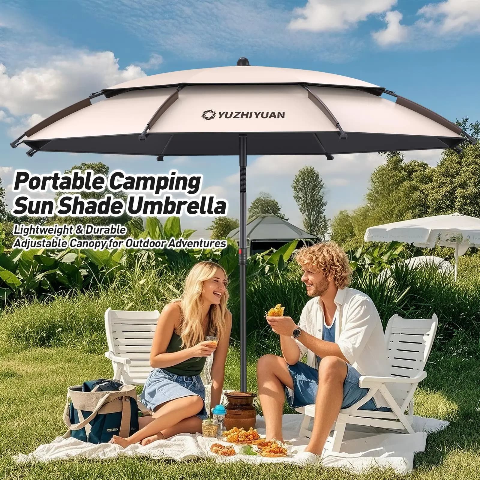 Parapluie de pêche 360° ajustable UPF50+ - Protection solaire optimale avec revêtement noir pliable