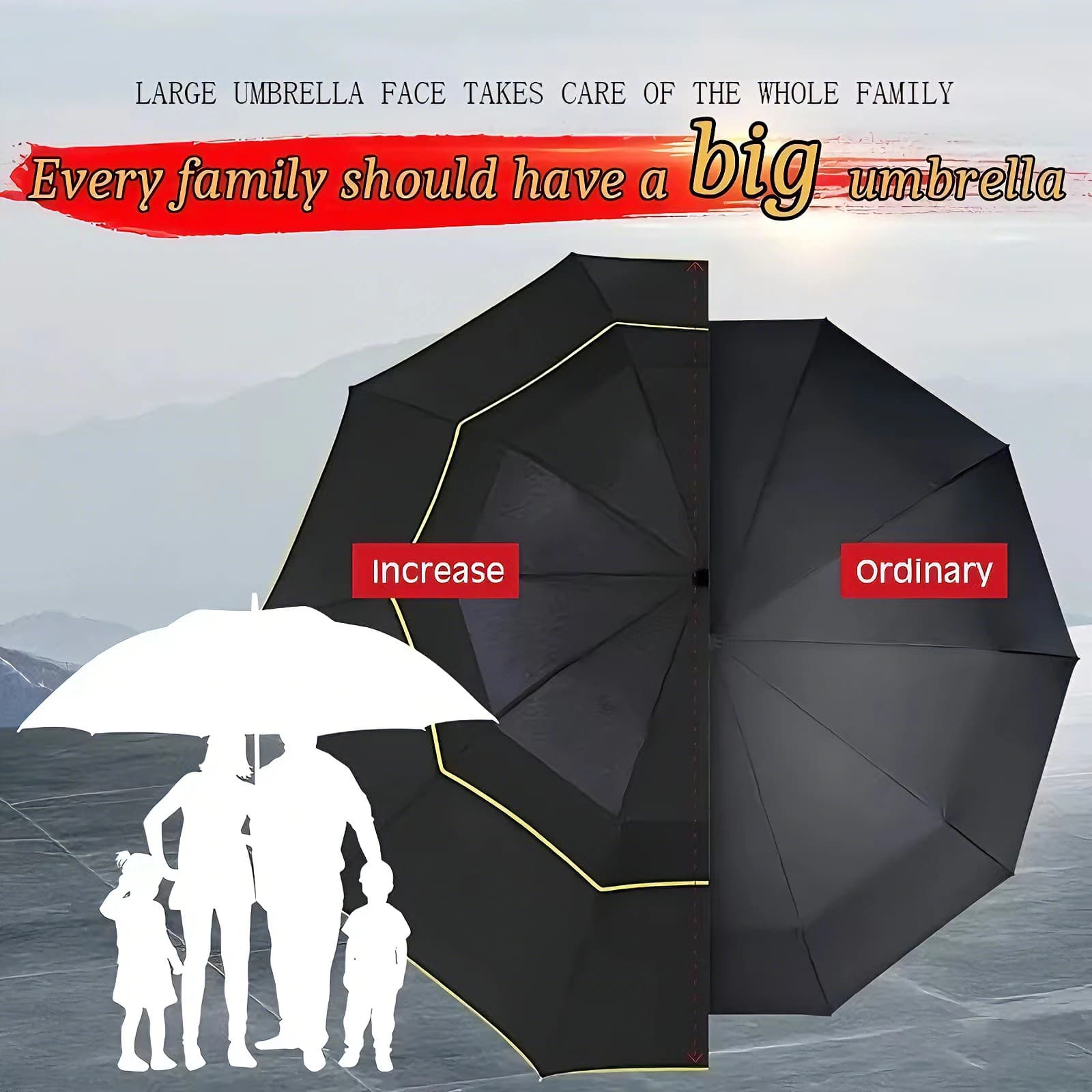 Parapluie Double Couche Résistant Vent Fort - Familial Voyage Homme Femme Pêche Pluie Soleil