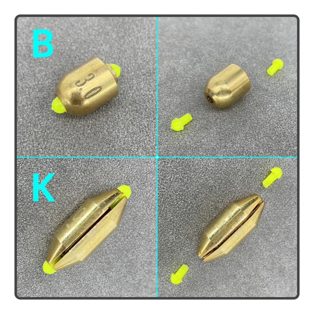 5 contrepoids creux en cuivre pour pêche à roche et rappel, lestage longue distance en eau