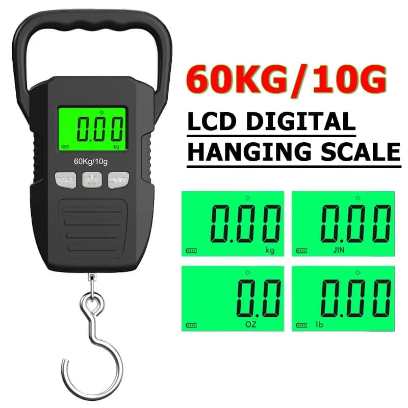 Balance numérique suspendue 60kg avec recharge USB/batterie - Outil de pesée portable pour pêche et bagages