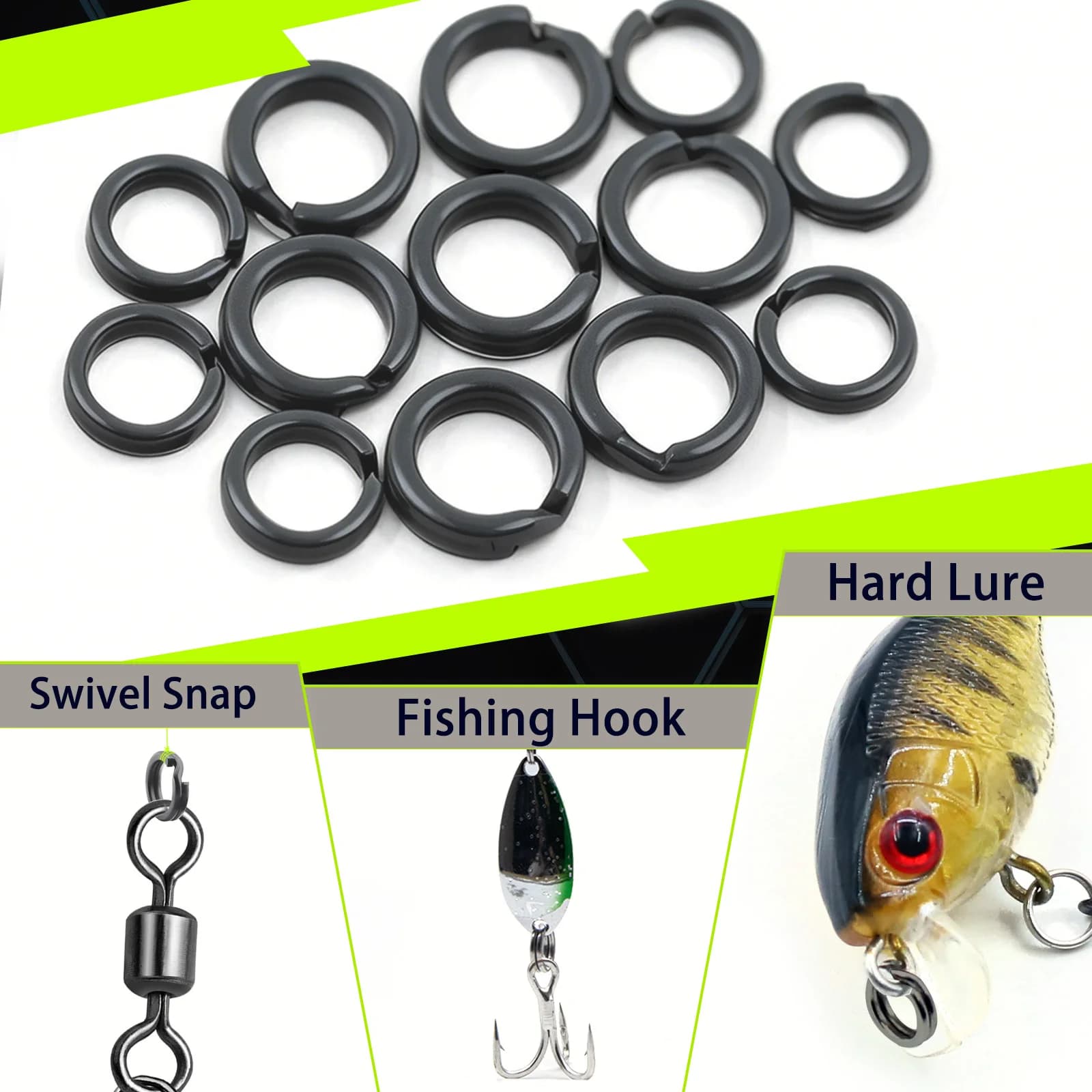 Anneaux ouverts pêche 50 à 200 pièces - Connecteurs inox 15-55kg pour leurres et accessoires