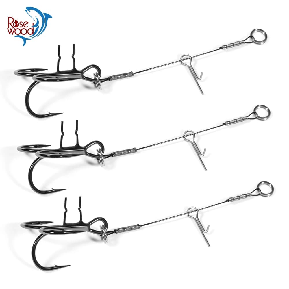 Hameçons Triple Rosewood Acier Haut Carbone T-Treble Spike Stingers #4 à #1/0 pour Eau Douce et Mer