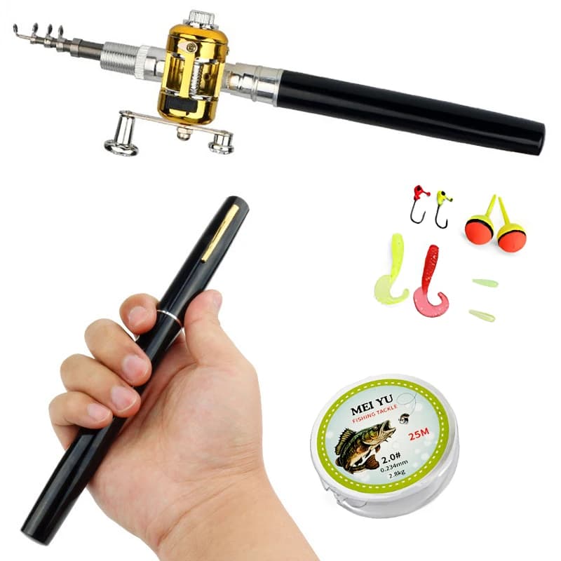 Kit pêche complet canne+moulinet+ligne - Canne télescopique stylo pliable pour pêche nomade et voyage