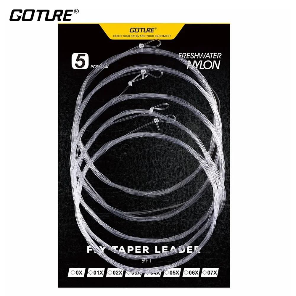 Bas de ligne fly fishing Goture 5 pièces 9FT/2.74m - Nylon clair avec boucle pour pêche à la mouche