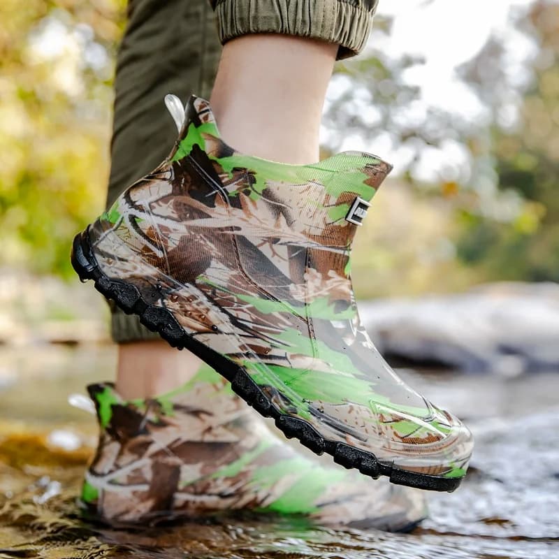Bottes de pluie camouflage homme polyvalentes résistantes imperméables courtes antidérapantes