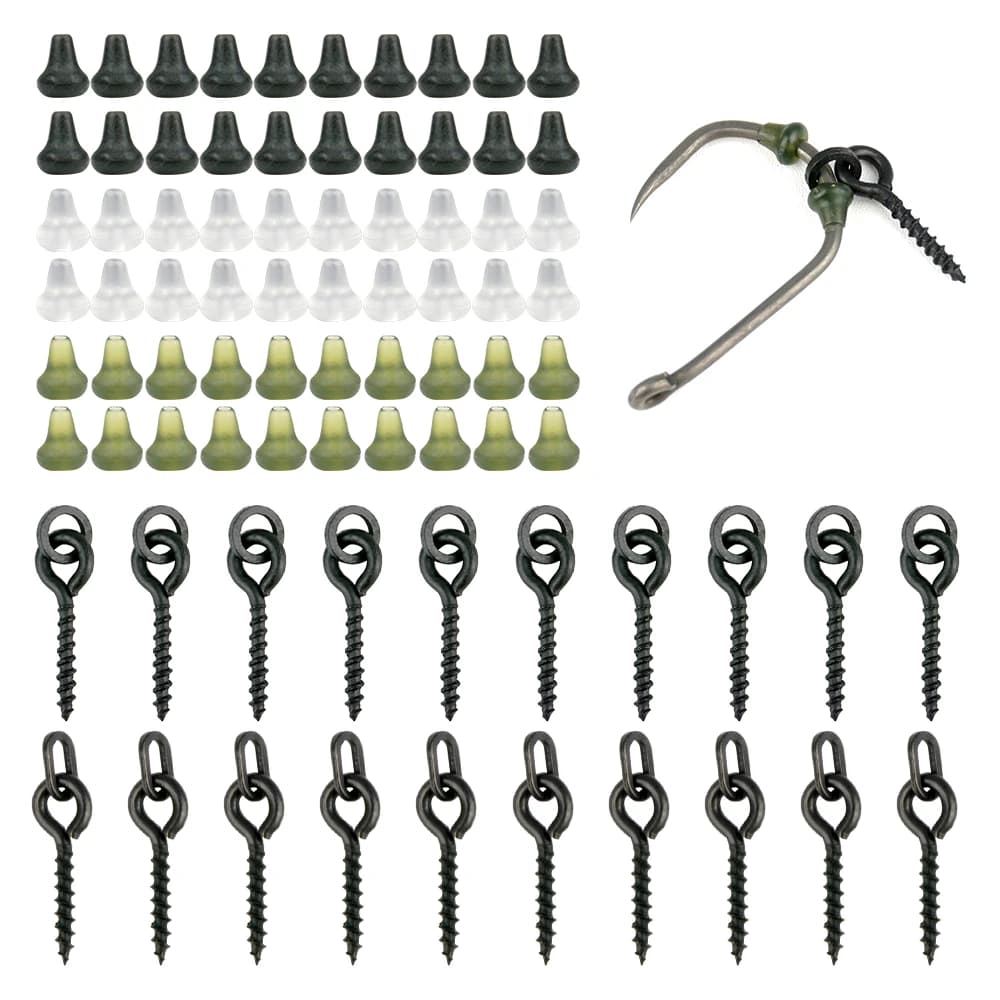 70 pièces accessoires pêche carpe : stoppers caoutchouc pour montages Ronnie rig