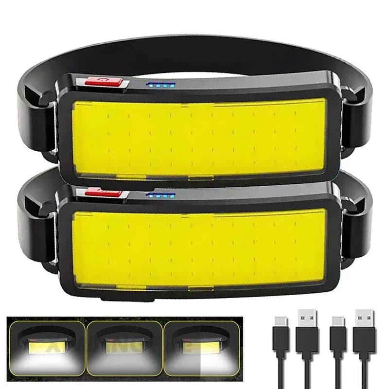 Lampe frontale LED COB puissante rechargeable Type-C intégrée étanche pour pêche camping randonnée