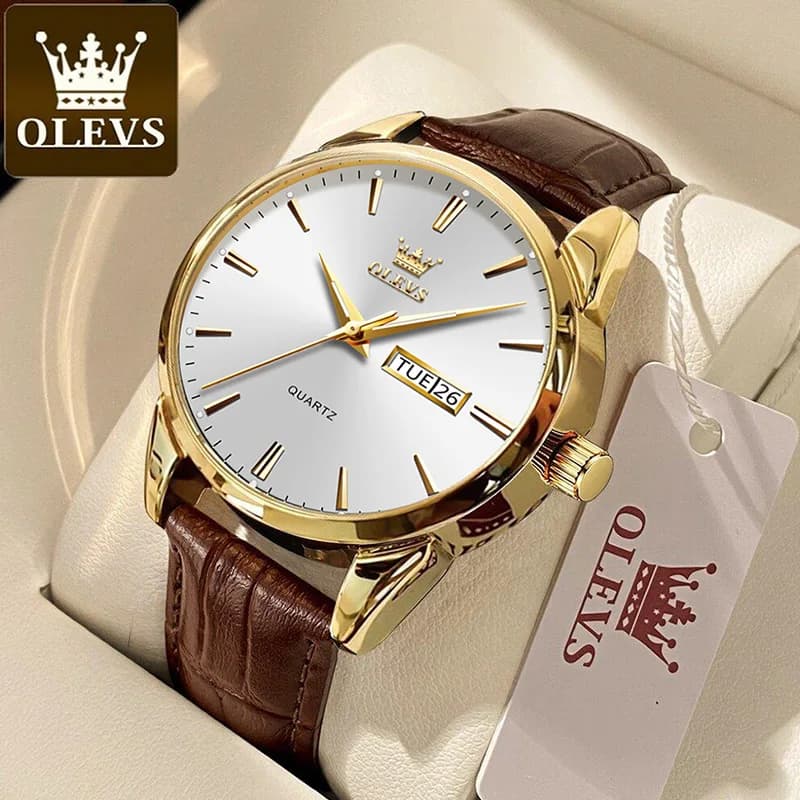 Montre homme OLEVS Classic Quartz étanche bracelet cuir - montre sport et affaires calendrier TOP Brand 6898