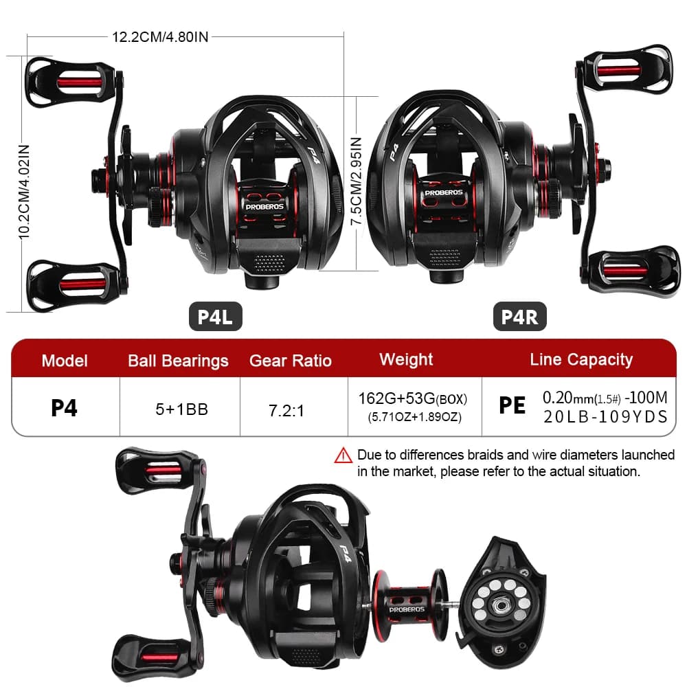 Moulinet baitcasting Proberos 7.2:1 5+1BB 8kg drag, corps métal 162g pour pêche en eau salée et lancer - PRO BEROS