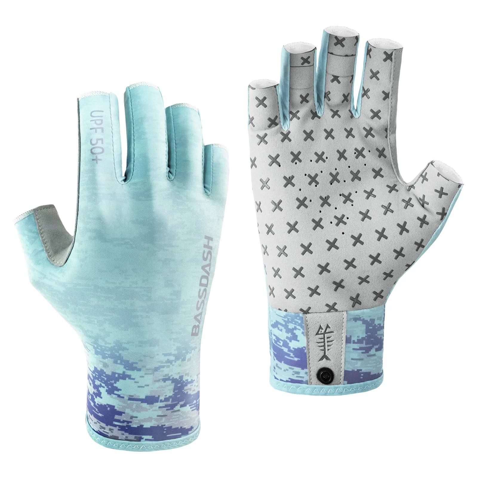 Gants soleil BASSDASH 3/4 doigts UPF 50+ anti-dérapage paume silicone homme femme pêche vélo course