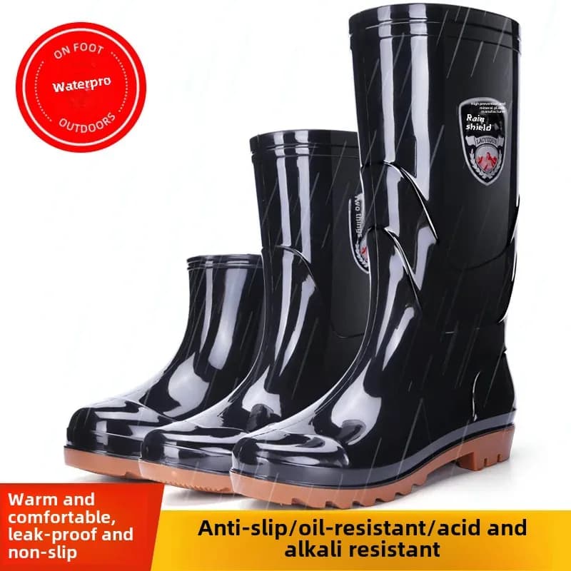 Bottes de pêche PVC épaisses résistantes aux acides pour hommes - Chaussures étanches hiver chaudes chantier