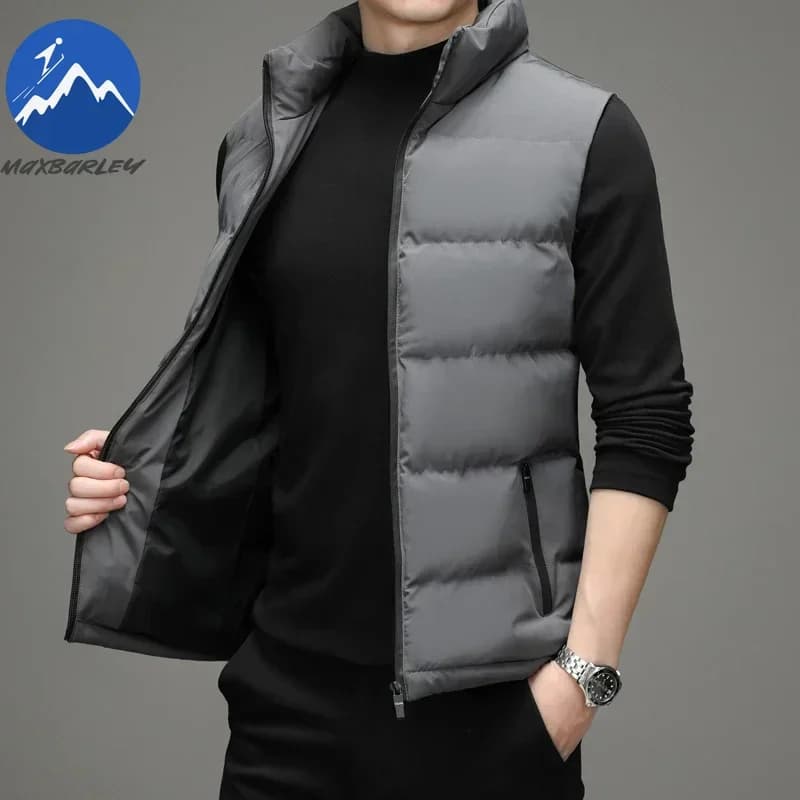 Veste hiver 2025 sans manches homme chaude et légère coupe-vent doublure coton col montant