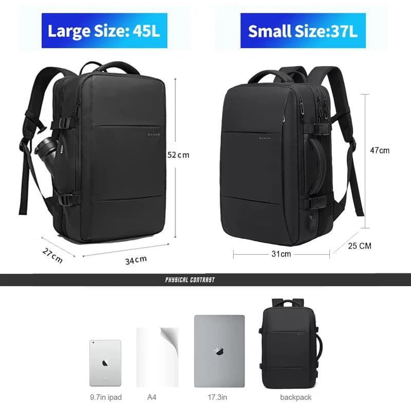 Sac à dos BANGE homme USB étanche - Grand capacité extensible pour ordinateur 17,3 pouces