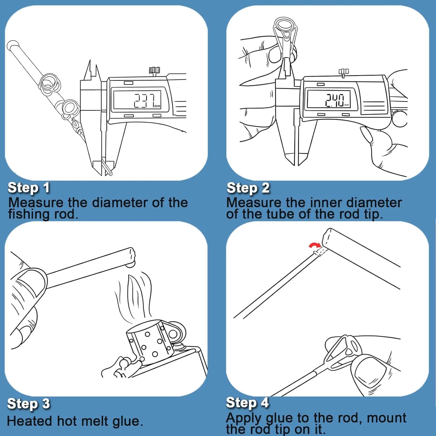 Kit réparation anneaux canne à pêche 5-50 pièces - Guides céramique acier inox pour montage et réparation