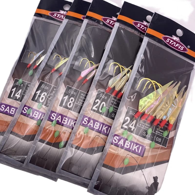 2 packs hameçons sabiki blancs peau poisson - appât crevette lumineux pêche mer