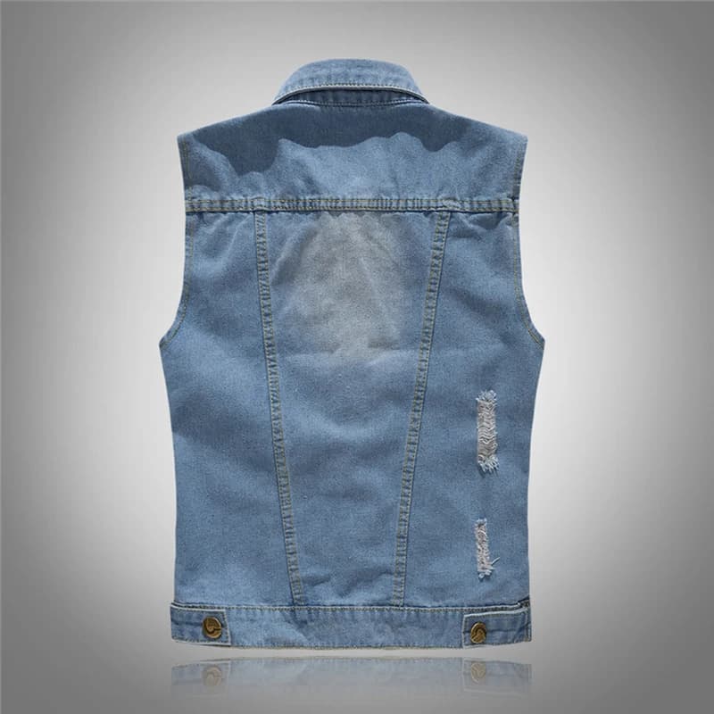 Veste sans manches délavée homme automne en coton denim vintage style décontracté grande taille 6XL