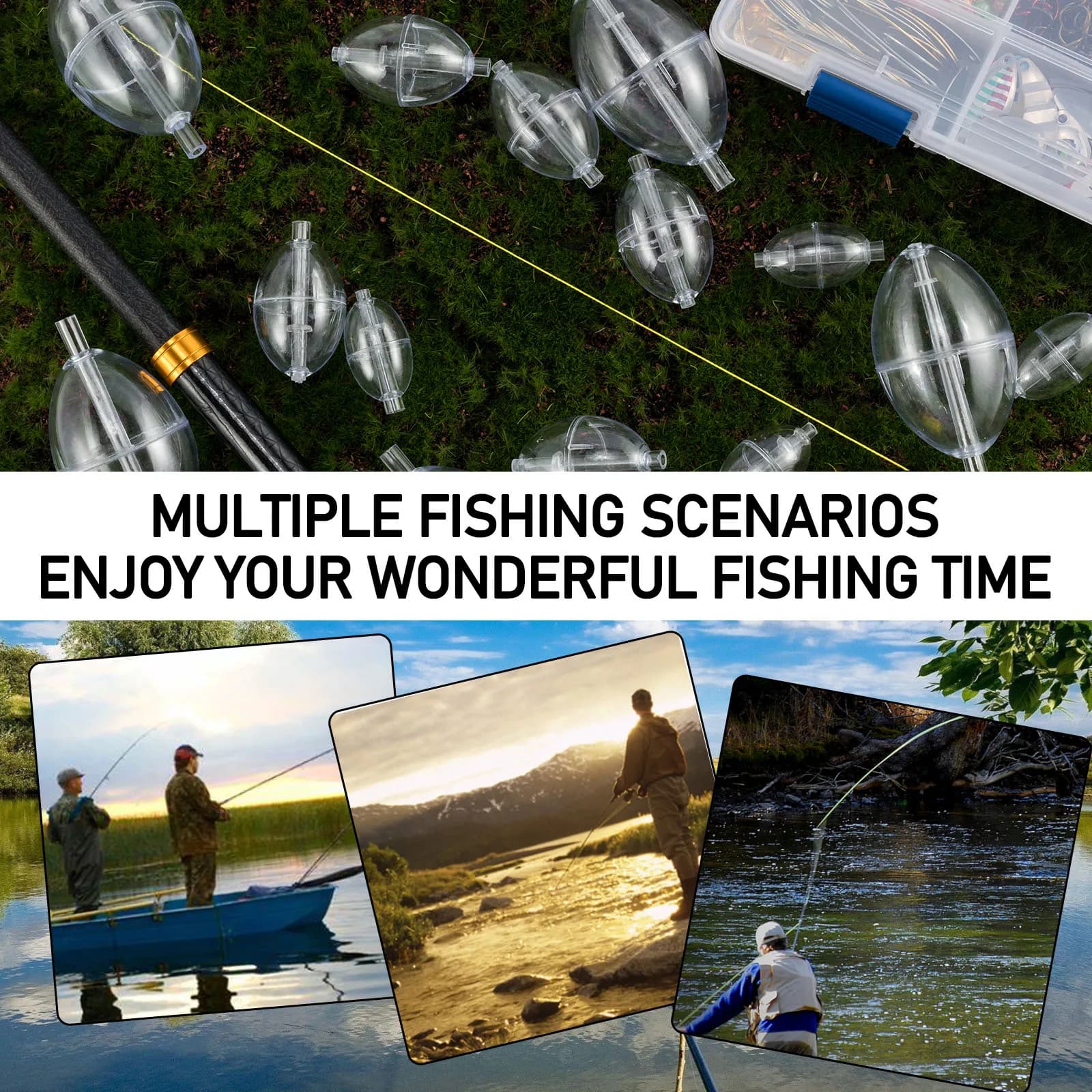 5 flotteurs coulissants transparents ovales pour pêche en surface, indicateur de touches en PVC résistant