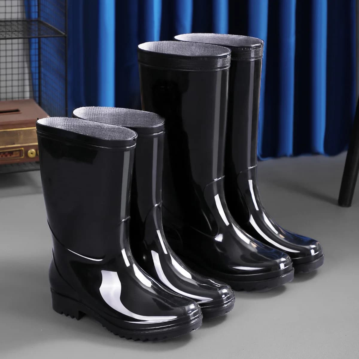 Bottes de pluie homme tube long doublées polaire pêche extérieur antidérapantes chaudes