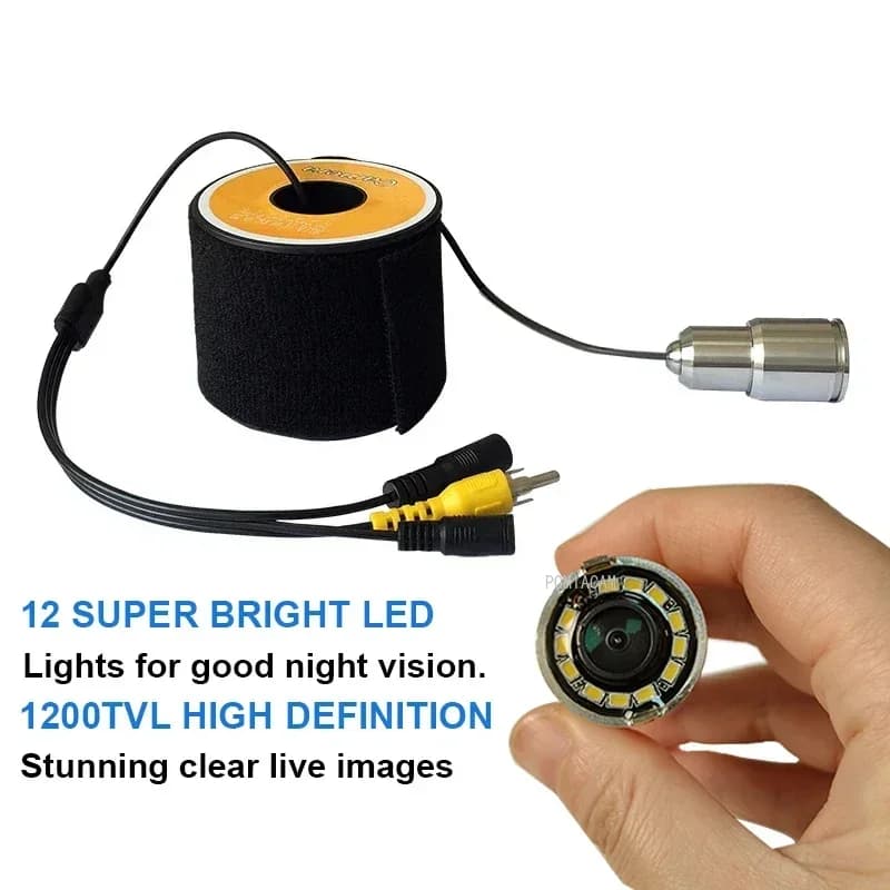 Caméra pêche sous-marine 15m 12 LEDs vision nocturne 1200TVL forme poisson - Pour bateau et glace