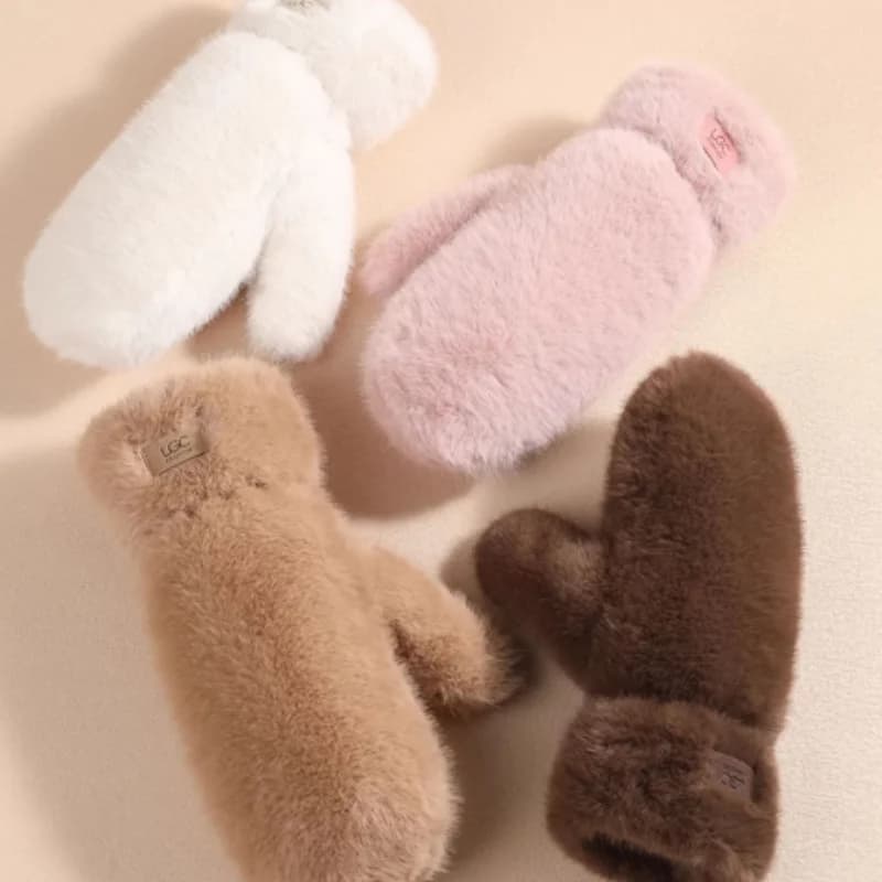 Gants imitation fourrure lapin femme hiver doublure polaire épaisse gants chauds en cachemire