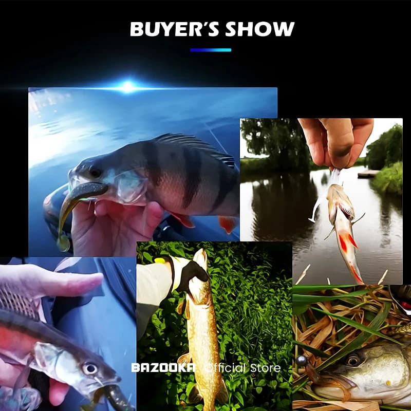 100 leurres souples Bazooka Shad 70mm 2g pour pêche hivernale brochet et perche - queue en T