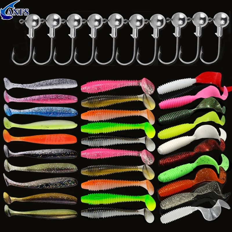 Kit 10-30 leurres souples silicone avec hameçons - Ensemble pêche vers artificiels et crankbaits