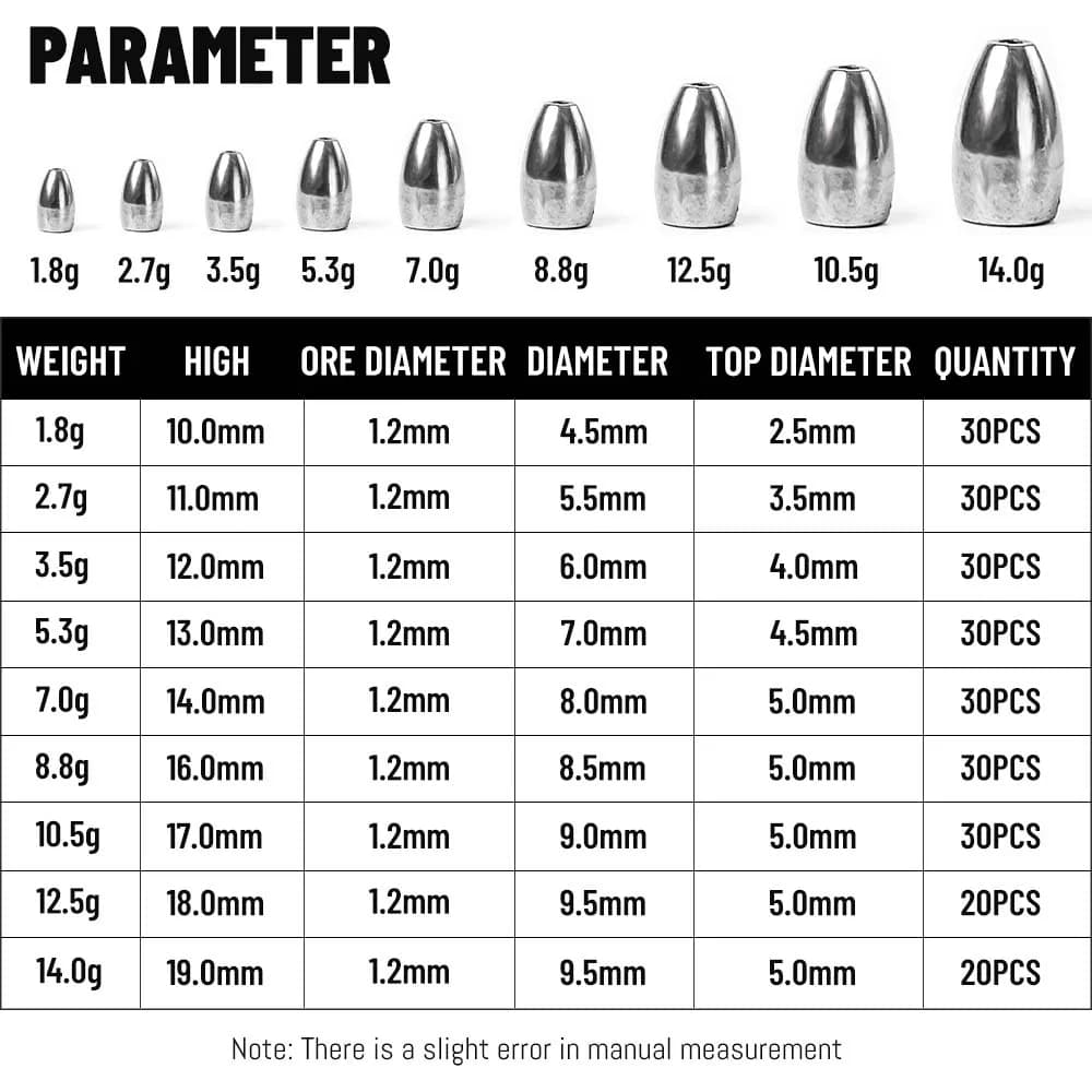 Plombs bullet acier ZUKIBO 20/30 pièces - Plombs pour Texas rig Carolina rig pêche leurres souples