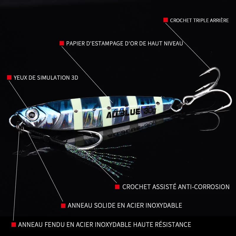 Cuillère de jigging ALLBLUE 20G/30G pour bar en mer - Leurre métallique casting rivage