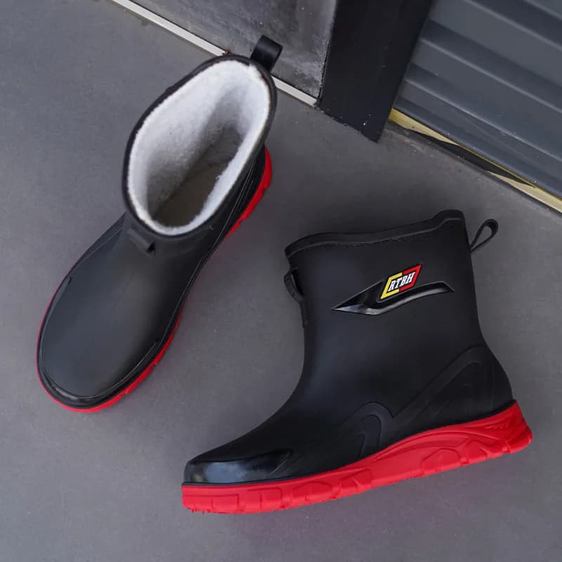 Bottes de pluie homme hiver doublées polaire imperméables extérieur chaudes étanches travail anti-dérapage