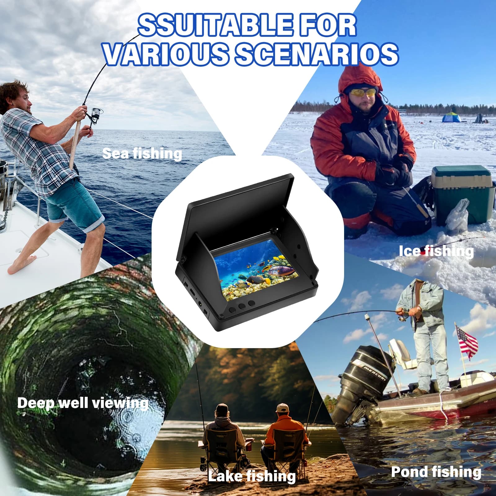 Caméra sous-marine pêche 4.3 pouces IPS vision nocturne IR LED grand angle IP68 pour rivière bateau