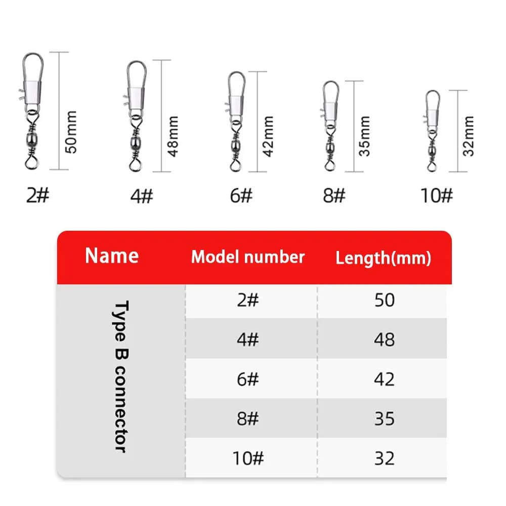 100 émerillons à roulement JSFUN 5 tailles avec clips Fastlock pour montages pêche