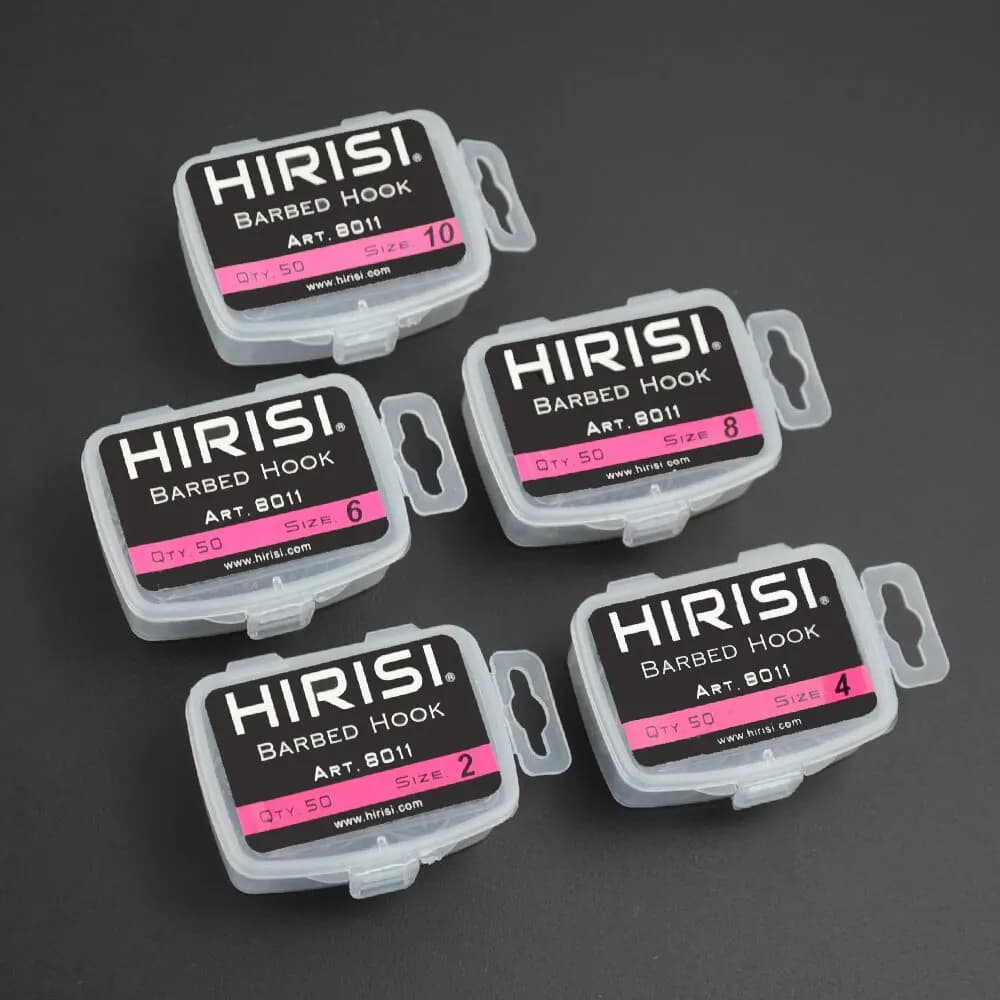 Hameçons de pêche à la carpe Hirisi 50 pièces PTFE acier carbone haute résistance boîte avec règle