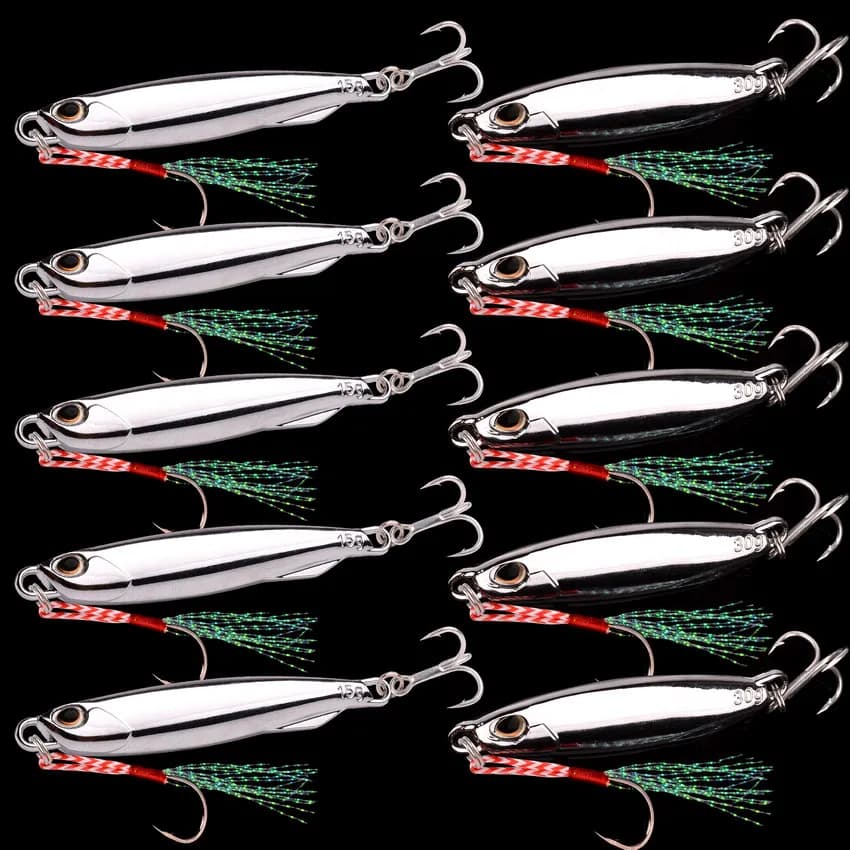 Set de 10 cuillères métal 10-40g - Jig casting pour pêche du bar en mer et carnassiers
