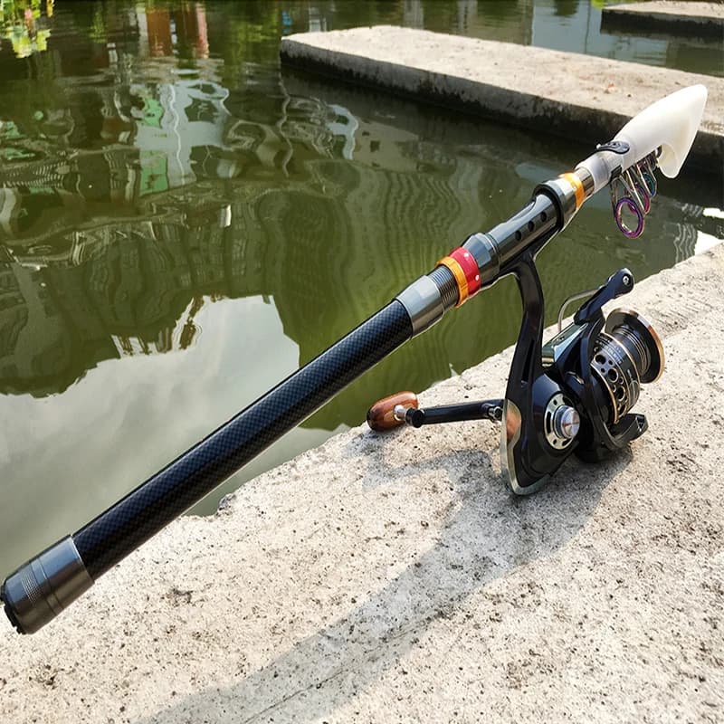 Combo canne spinning et moulinet carbone 1.8-3.6m pour bar et carpe - Ratio 5.2:1 avec kits ligne