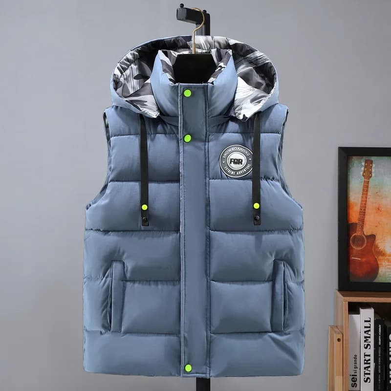 Veste sans manches chaude homme avec capuche pour l'hiver léger plus taille travail décontracté
