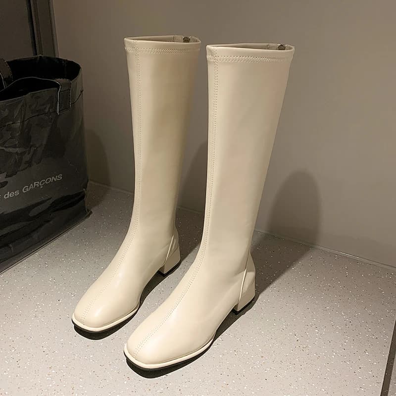 Bottes longues noires talons hauts cuir souple - Bottes genou pêche printemps automne chaud