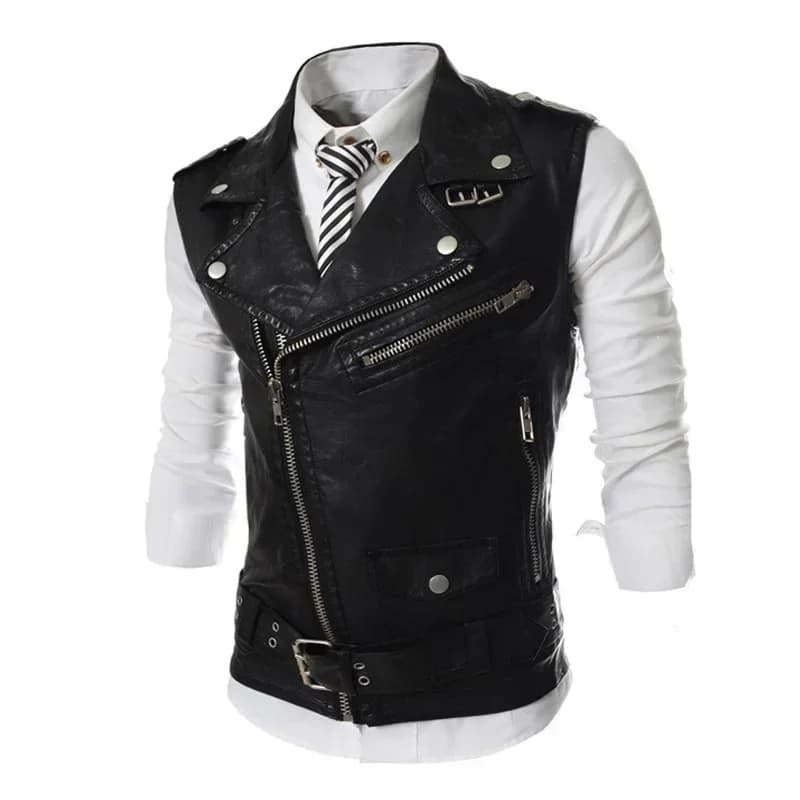 Gilet en cuir homme slim fit à col zippé, veste courte unie style coréen pour pêche
