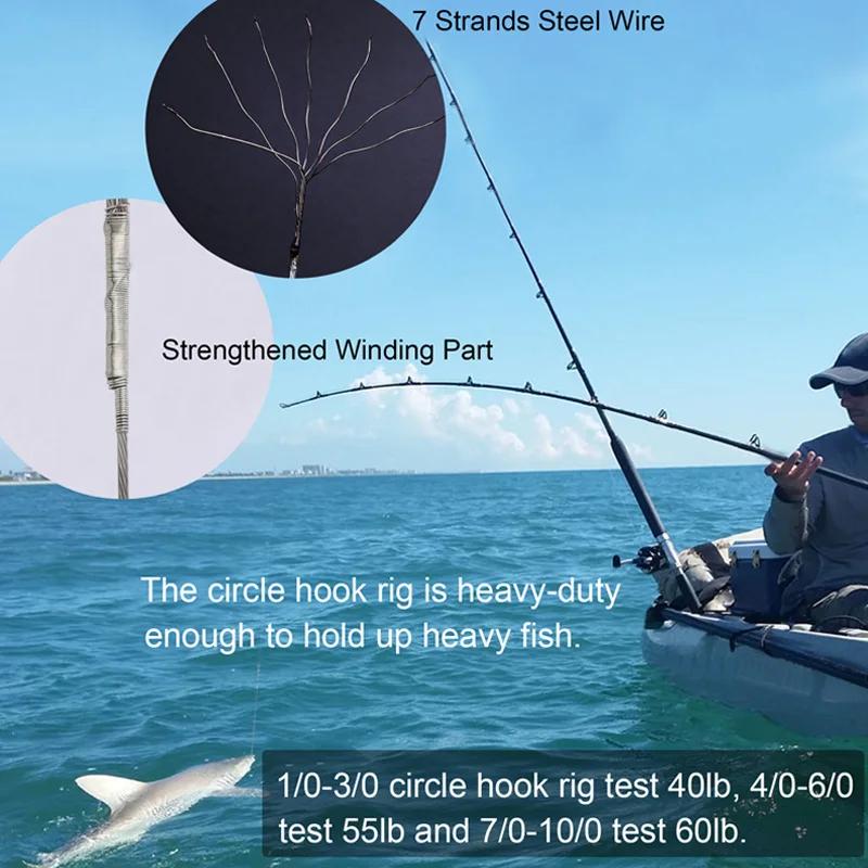 25 hameçons circle saltwater avec bas de ligne acier - Pour silure et bars taille 10/0 à 1/0